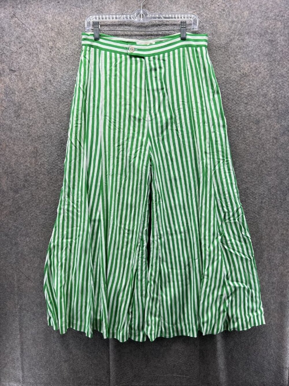 Anthropologie Pants Womens 10 Green Striped Wide Leg Relaxed Button Casual